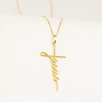 Pingente de Ouro 18K/750 em formato de cruz escrito Jesus