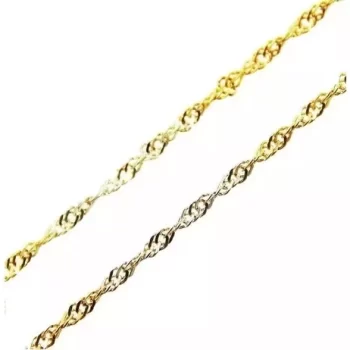 Conjunto de Pingente em forma de coração em ouro 18k/750  1cm de diametro cor rosa + Corrente singapura tricolor em Ouro 18K/750 1mm 50cm