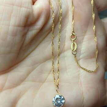 Conjunto Corrente Singapura 40 cm - ouro18K/750 - 1mm fina + Pingente de 0uro 18K/750 com pedra de zircônia ponto de luz branca