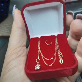 Conjunto Corrente Modelo Cartier Bailarina 45 cm em ouro 18K/750 1mm fina + Pingente ponto de luz estrela em pedra zircônia e ouro18K/750