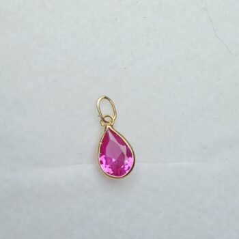 Pingente em ouro 18K/750 em formato de gota tamanho de 1cm em pedra zircônia na cor Rosa Rubi