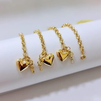 Pulseira de ouro modelo elo português com pingente de coração -  cj em ouro 18K/750  OE8813024 tam. 20cm com 4.20 gramas