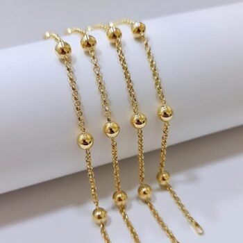 Pulseira com corrente modelo elo português intercalado com bolinhas em ouro 18K/750 6mm e com 2.30 gr e 20 cm