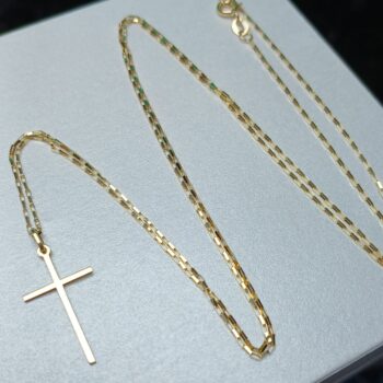 Conjunto Corrente CARTIER + Crucifixo Liso Em Ouro 18K/750 Tam. 60cm