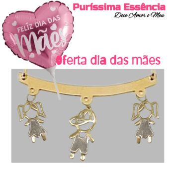 Conjunto 3 Pingentes Menino/Menina Vazado + Canga Para Pingente Tudo Em Ouro18K/750