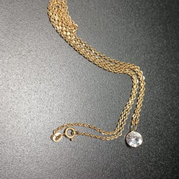Corrente de Ouro18K/750 Mod. Bailarina 45cm Fina 1mm + Pingente Com Pedra Zircônia Transparente