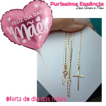 Corrente Cartier Tijolinho Em Ouro18K/750 Fina 1 MM - 60 cm - Com Pingente de Cruz Lisa 2,5cm de altura