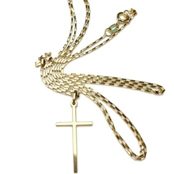 Corrente Cartier Tijolinho Em Ouro18K/750 Fina 1 MM - 60 cm - Com Pingente de Cruz Lisa 2,5cm de altura Oferta Dia Dos Namorados Para Ele