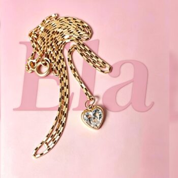 Conjunto Corrente Cartier Ouro 18K/750 Com 45 Cm e 1MM Espessura Fina Com Pingente Em Zircônia Transparente Em Forma de Coração Oferta Dia Dos Namorados Para Ela