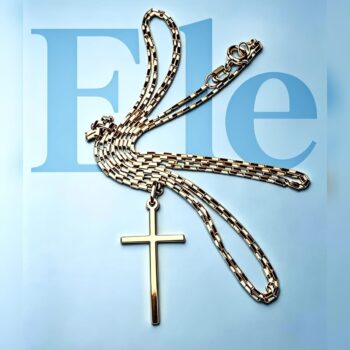 Corrente Cartier Tijolinho Em Ouro18K/750 Fina 1 MM - 60 cm - Com Pingente de Cruz Lisa 2,5cm de altura Oferta Dia Dos Namorados Para Ele