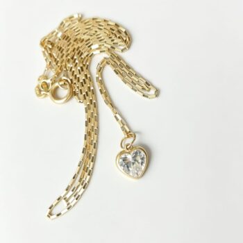Conjunto Corrente Cartier Ouro 18K/750 Com 45 Cm e 1MM Espessura Fina Com Pingente Em Zircônia Transparente Em Forma de Coração Oferta Dia Dos Namorados Para Ela